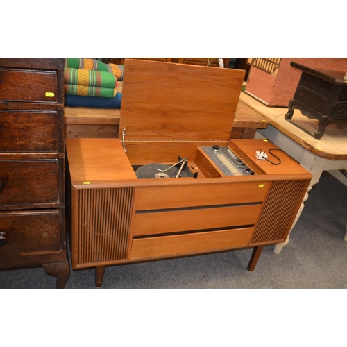 661 - Teak media unit, with Garrard turntable. W118cm D43cm H68cm