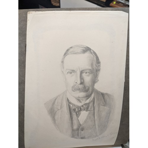 293 - Album of pencil sketches of various portraits & landscapes