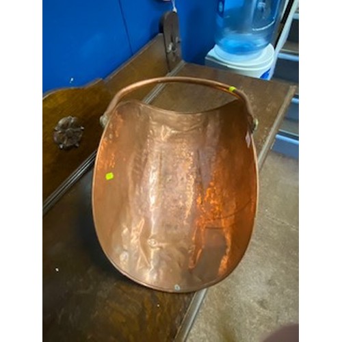 655 - Copper log trug with brass claw feet. 59cm long