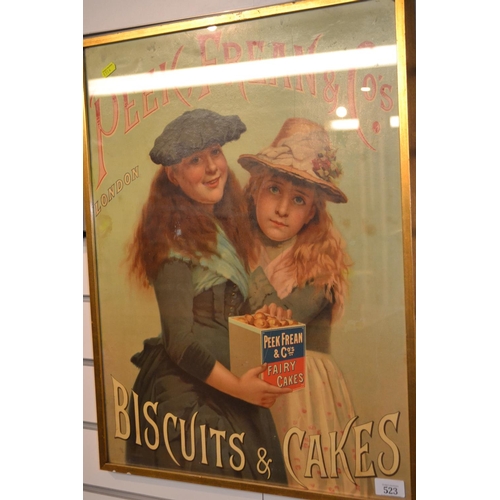 299 - Original adverting poster framed depicting Peek Frean & Co's. Biscuits and cakes.