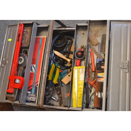 107 - Grey metal concertina tool box and contents