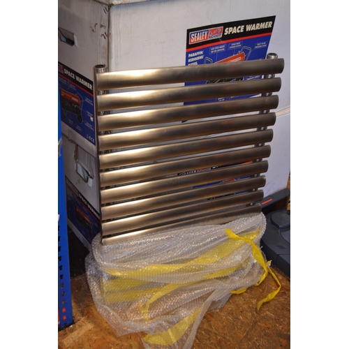 118 - Stainless steel towel rail radiator, for plumbing in. 60cm x 84cm