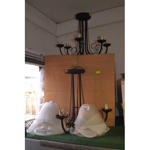 137 - 2 ceiling light fittings with glass shades