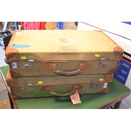 148 - 2 vintage canvas & leather suitcases