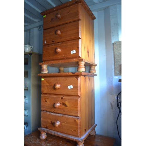 157 - 2x 3 drawer pine bedside units. H59cm