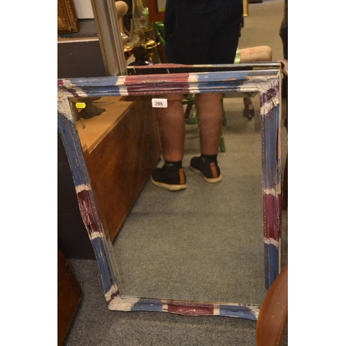 298 - Bevelled mirror in rectangular union jack style frame. 66cm x 86cm