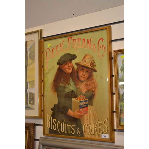 299 - Original adverting poster framed depicting Peek Frean & Co's. Biscuits and cakes.