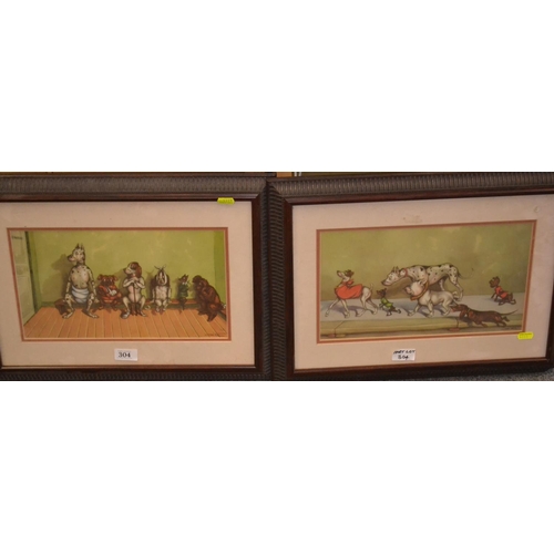 304 - 2 comical dog prints by G Klein. 37cm x 50cm including frame