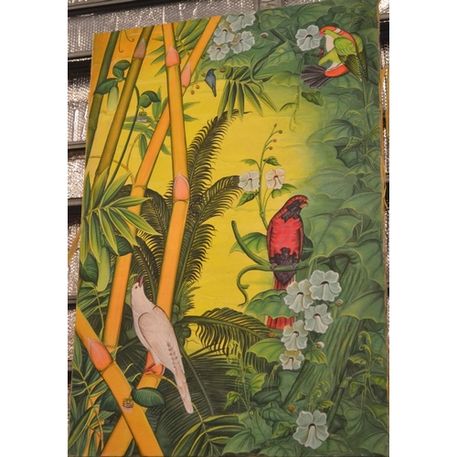 307 - Large painted canvas of a Balinese scene. Signed. 137cm x 95cm