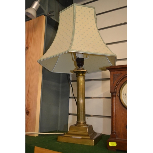 331 - Brass column table lamp, height of lamp base to fitting 41cm