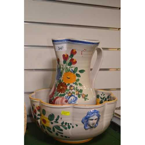 347 - Hand painted Italian wash jug and bowl.