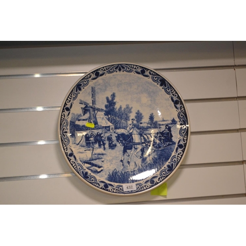 432 - Delfts Blauw wall charger, depicting a winter ice skating scene, diameter 39.5cm