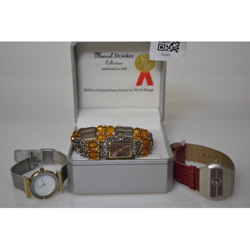 433 - Three ladies quartz watches, including a Sekonda stainless steel watch, boxed Marcel Drucker dress w... 