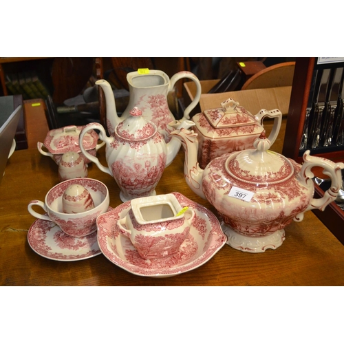 397 - Various pink & white ceramics by various makers inc. Johnson Bros. Midwinter, Meakin & Woods... 