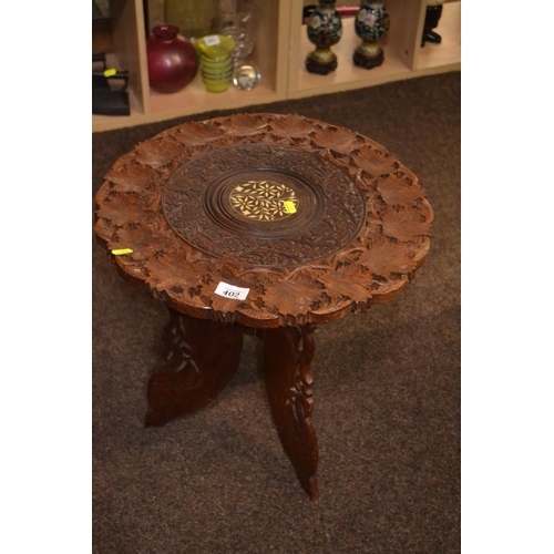 402 - Indian, carved folding table, diameter 44cm