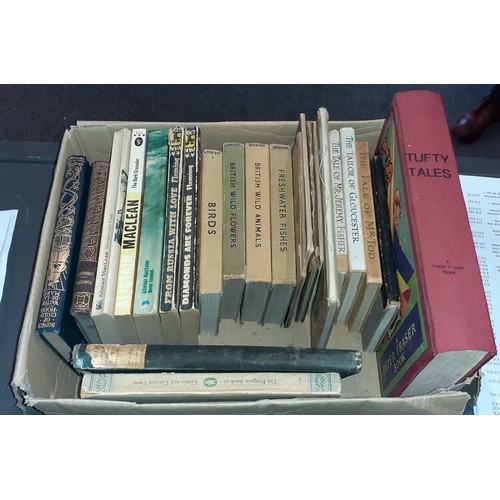 350A - Box of vintage books Inc. Ian Fleming, Beatrix potter & Warne observer books