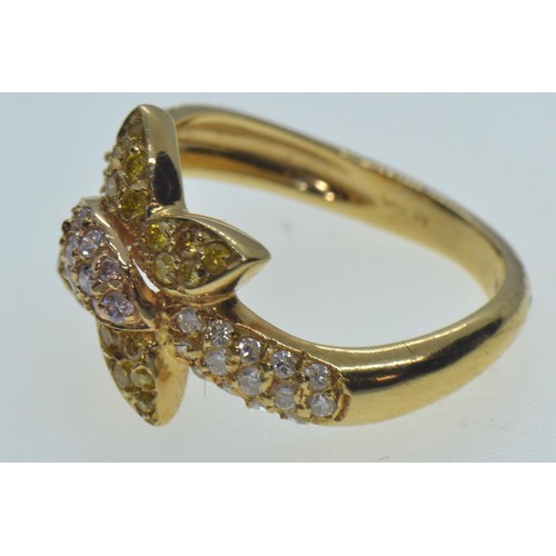 13 - 18ct gold & coloured diamond ring, size L, 4.22 grams