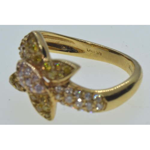 13 - 18ct gold & coloured diamond ring, size L, 4.22 grams