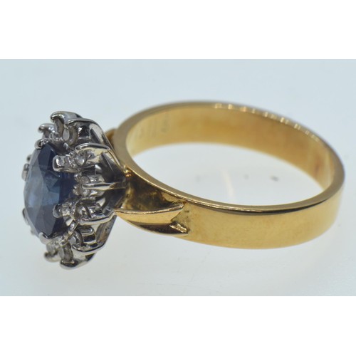 15 - 18ct gold, sapphire & diamond cluster ring, size O, 5.9 grams