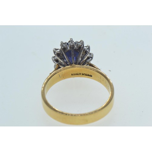 15 - 18ct gold, sapphire & diamond cluster ring, size O, 5.9 grams