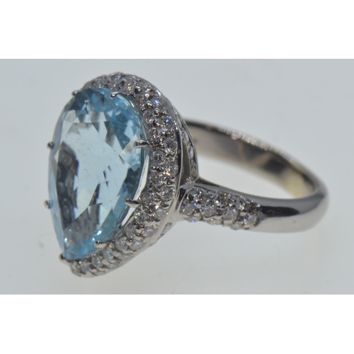 16 - 18ct white gold, blue topaz & diamond cluster ring, size L1/2, 8.15 grams