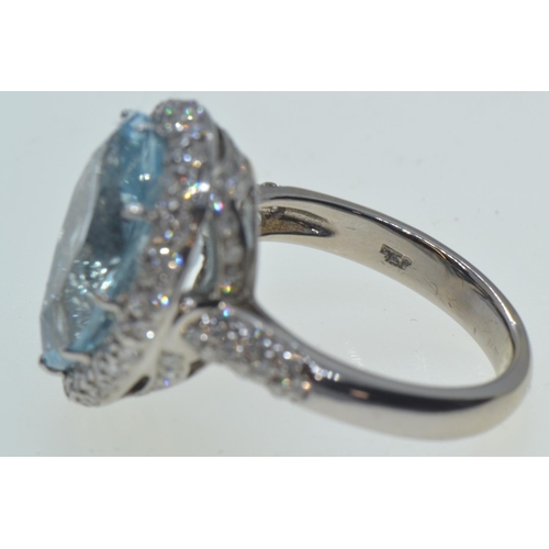 16 - 18ct white gold, blue topaz & diamond cluster ring, size L1/2, 8.15 grams