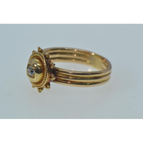 22 - Yellow metal & diamond ring, tests positive for 18ct gold, size O1/2, 4.2 grams