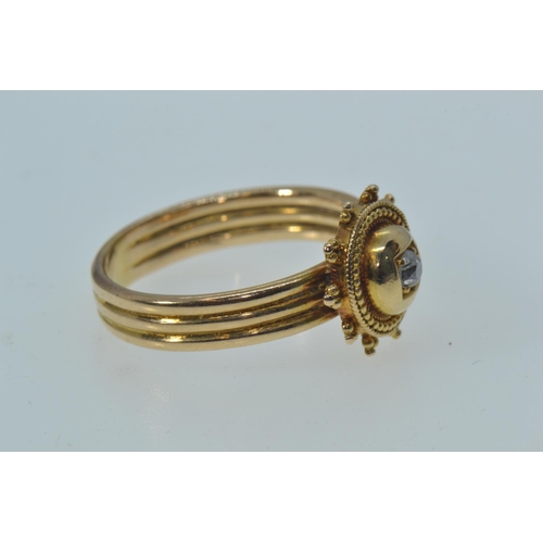 22 - Yellow metal & diamond ring, tests positive for 18ct gold, size O1/2, 4.2 grams