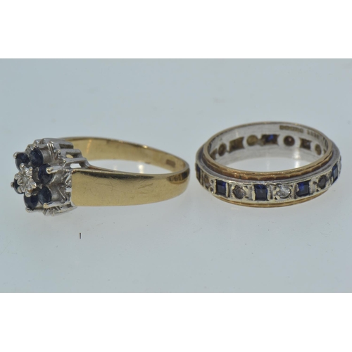 23 - Two 9ct gold rings, including: a sapphire & diamond cluster, size N & a sapphire & white... 