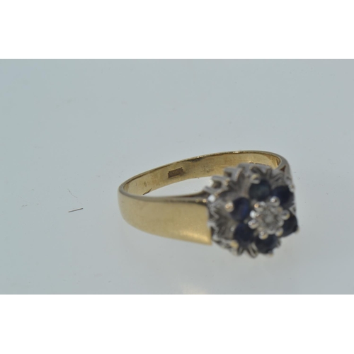 23 - Two 9ct gold rings, including: a sapphire & diamond cluster, size N & a sapphire & white... 