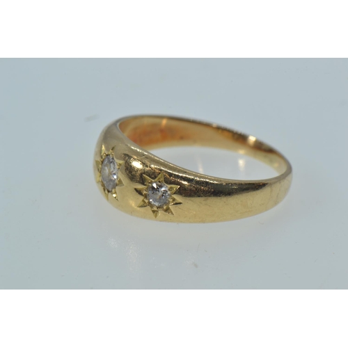 26 - Gold & three diamond ring, hallmarked Birmingham 1904, gold mark rubbed but tests positive ... 