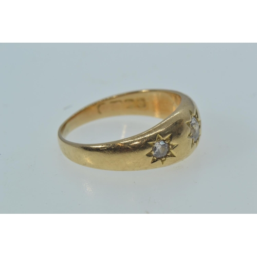 26 - Gold & three diamond ring, hallmarked Birmingham 1904, gold mark rubbed but tests positive ... 