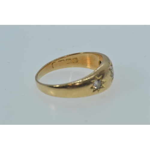 26 - Gold & three diamond ring, hallmarked Birmingham 1904, gold mark rubbed but tests positive ... 