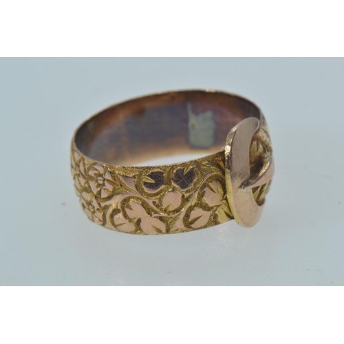 28 - 9ct rose gold buckle ring, hallmarked Birmingham 1911, size Q, 3.75 grams