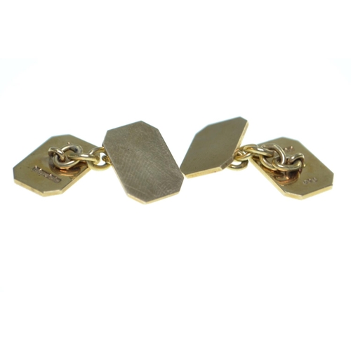 31 - Pair of 9ct gold cufflinks, with engine turned decoration to one end, hallmarked Birmingham 1973, gr... 