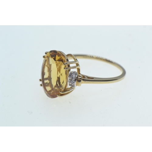 35 - 9ct gold, citrine & white stone ring, hallmarked Birmingham, size O, 3.13 grams