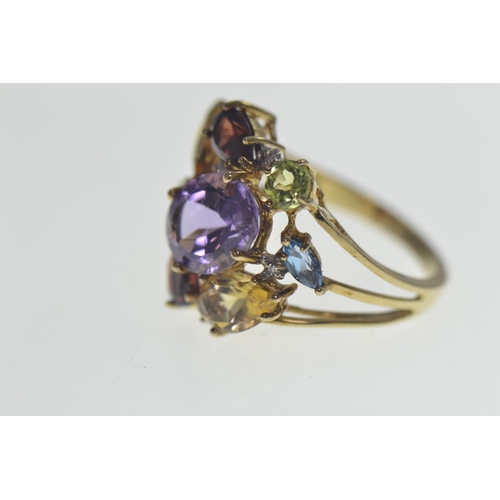 50 - 9ct gold & multi stone ring set with amethyst, peridot, citrine, garnet, blue topaz and white st... 