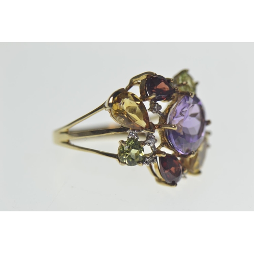 50 - 9ct gold & multi stone ring set with amethyst, peridot, citrine, garnet, blue topaz and white st... 