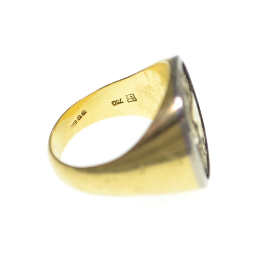 61 - 18ct gold signet ring, set to the top with St. George defeating the dragon, size V, 18.85 grams