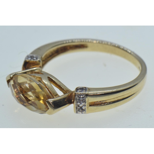 63 - 9ct gold, citrine & white stone ring, size N, 3.38 grams