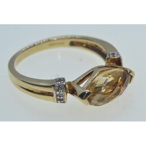 63 - 9ct gold, citrine & white stone ring, size N, 3.38 grams