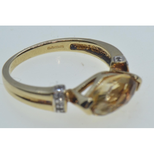 63 - 9ct gold, citrine & white stone ring, size N, 3.38 grams