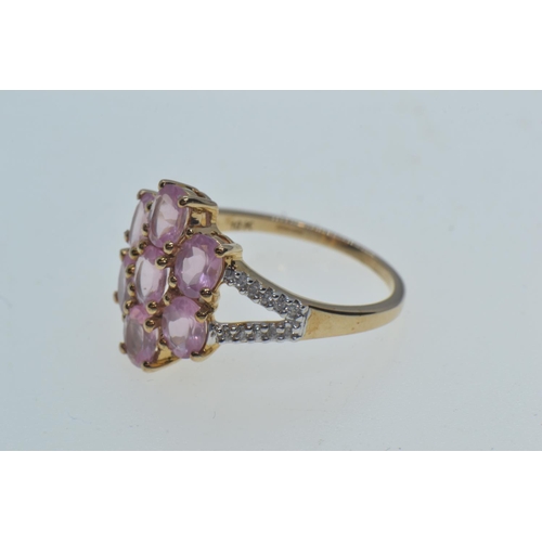 66 - 9ct gold, pink & white stone ring, hallmarked Birmingham, size O, 3.24 grams