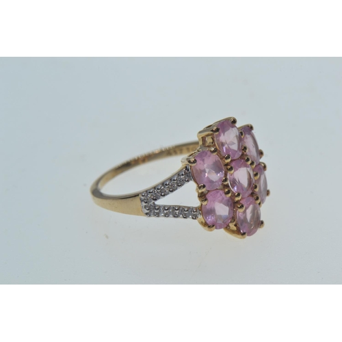 66 - 9ct gold, pink & white stone ring, hallmarked Birmingham, size O, 3.24 grams