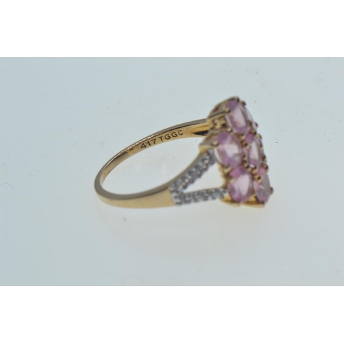 66 - 9ct gold, pink & white stone ring, hallmarked Birmingham, size O, 3.24 grams