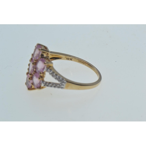 66 - 9ct gold, pink & white stone ring, hallmarked Birmingham, size O, 3.24 grams