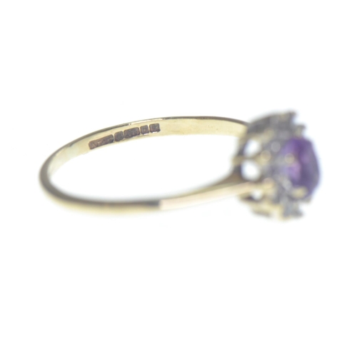 79 - 9ct gold, amethyst & diamond cluster ring, size M, gross weight 1.45 grams