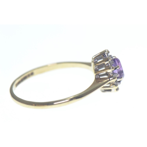 79 - 9ct gold, amethyst & diamond cluster ring, size M, gross weight 1.45 grams