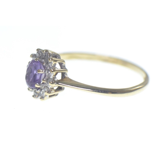 79 - 9ct gold, amethyst & diamond cluster ring, size M, gross weight 1.45 grams