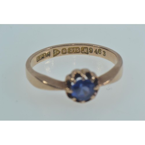 48 - Three 9ct gold & stone set rings, comprising: one set with a blue stone, size N1/2; another set ... 